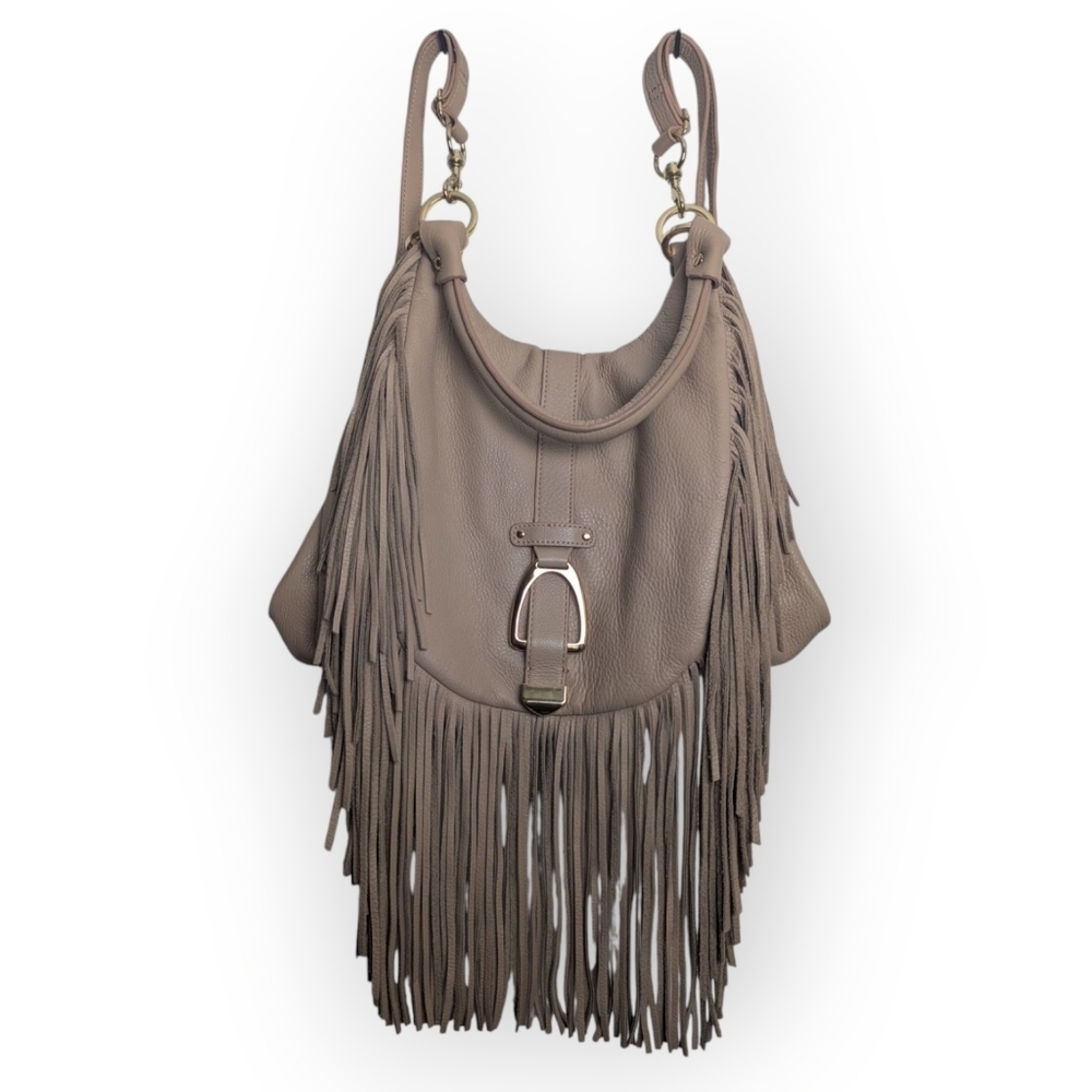 G.I.L.I Leather Fringe Crossbody/Shoulder/ Backpack Beige With Pink Undertone - Picture 4 of 15